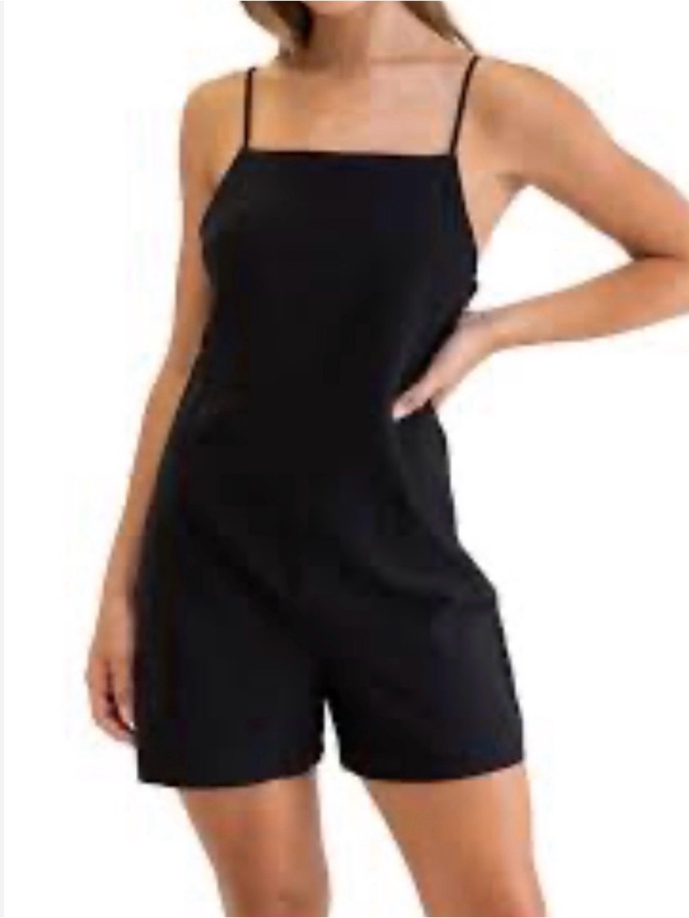 Rhythm Black Square-Neck Romper with Spaghetti Straps